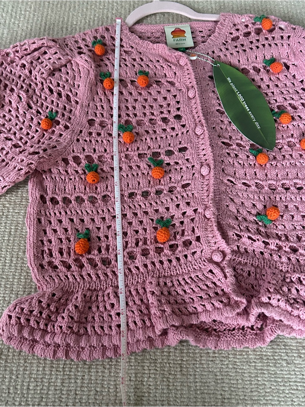 FARM Rio Pink Crochet Pom-Pom Peplum Cardigan - Picture 4 of 15